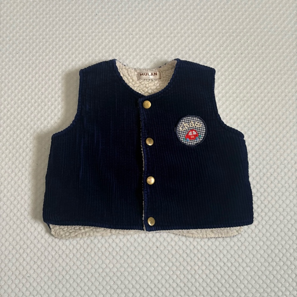 Vintage Blue Vest Corduroy and Rounded Neckline